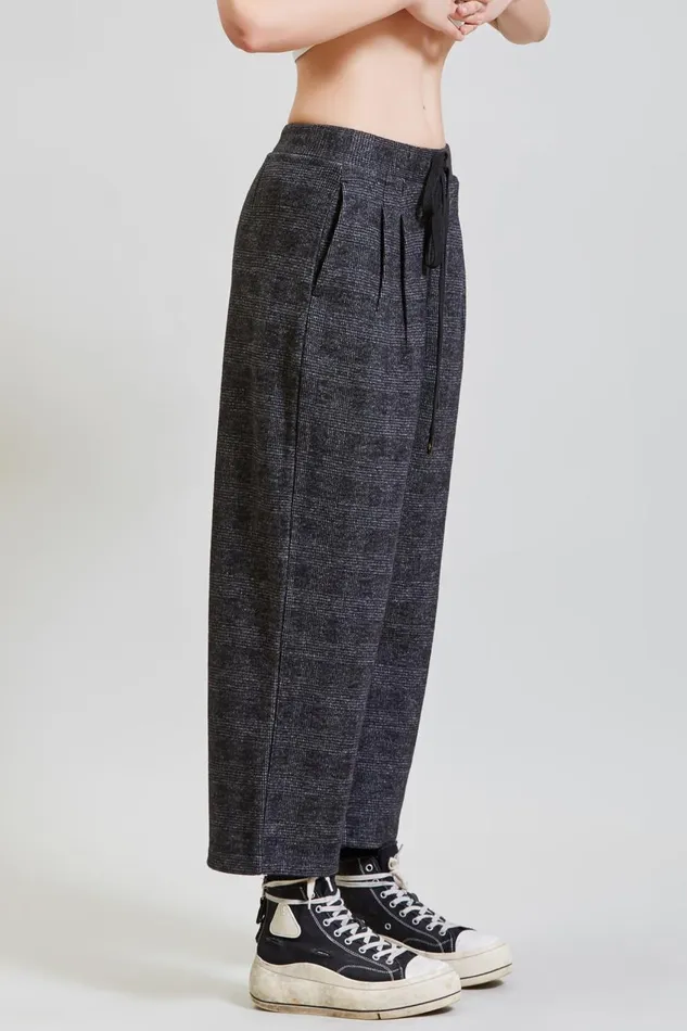 R13 Sale Women CROPPED PLEATED WIDE LEG PANT 8211 GREY GLEN PLAID
