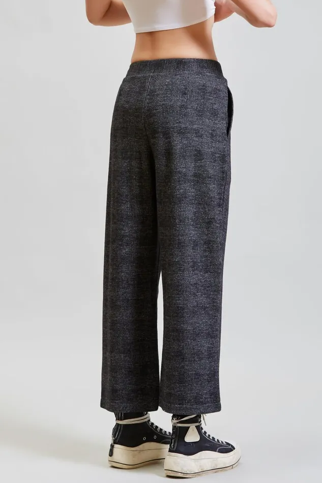 R13 Sale Women CROPPED PLEATED WIDE LEG PANT 8211 GREY GLEN PLAID