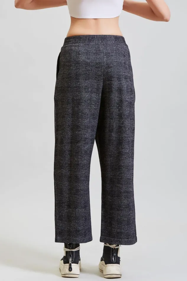 R13 Sale Women CROPPED PLEATED WIDE LEG PANT 8211 GREY GLEN PLAID