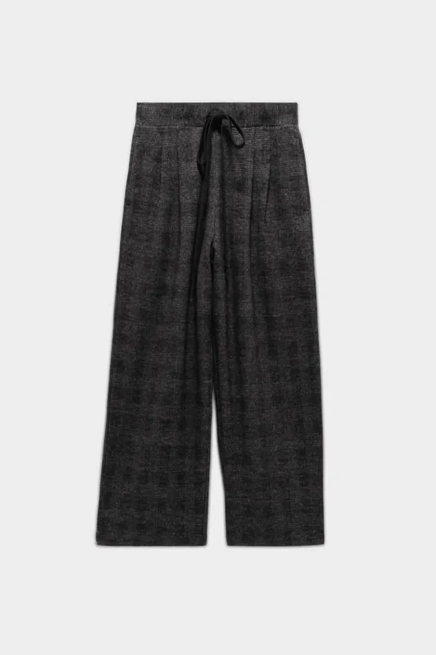 R13 Sale Women CROPPED PLEATED WIDE LEG PANT 8211 GREY GLEN PLAID