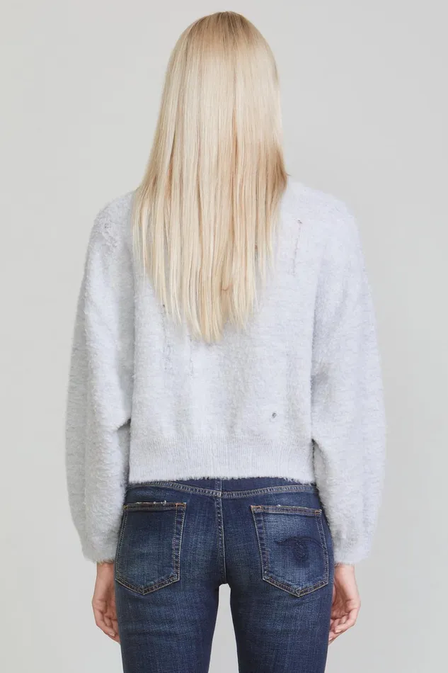 R13 Sale Women CROPPED SHAGGY OVERSIZED SWEATER 8211 HEATHER GREY