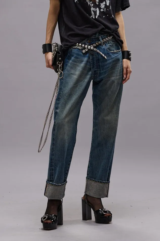 R13 Sale Women CROSSOVER JEAN 8211 ASPEN SELVEDGE BLUE