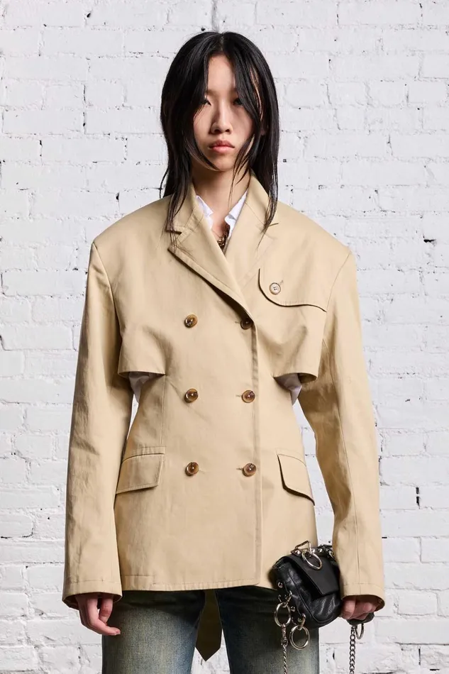 R13 Sale Women DOUBLE BREASTED OPEN BACK BLAZER 8211 LIGHT KHAKI