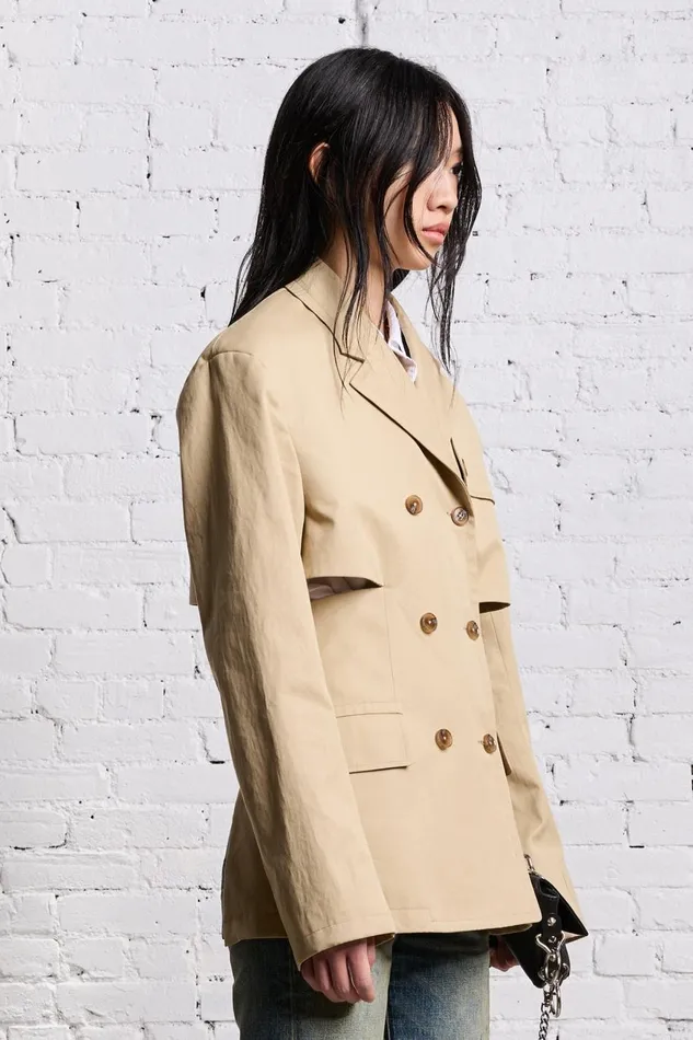 R13 Sale Women DOUBLE BREASTED OPEN BACK BLAZER 8211 LIGHT KHAKI