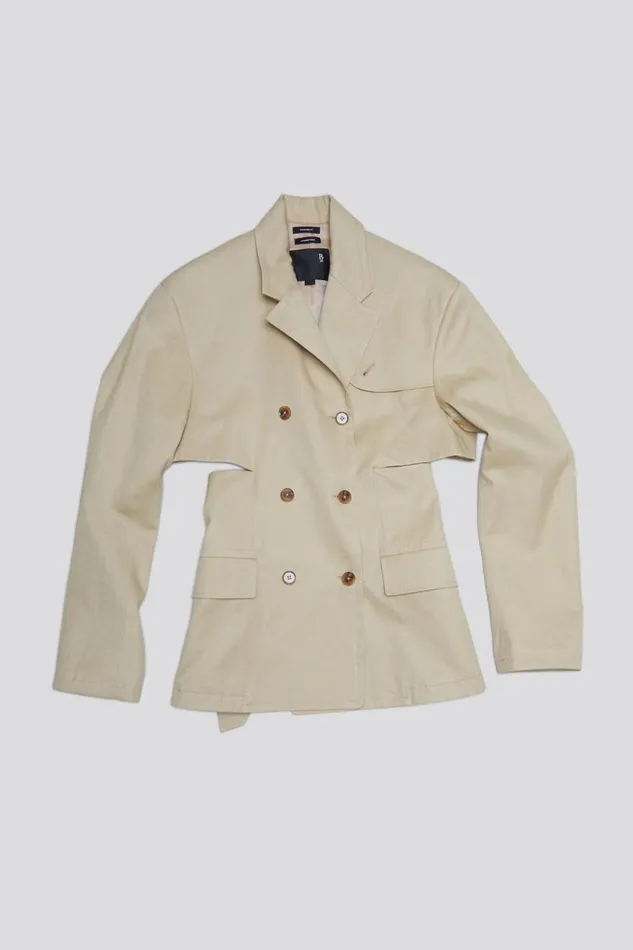 R13 Sale Women DOUBLE BREASTED OPEN BACK BLAZER 8211 LIGHT KHAKI