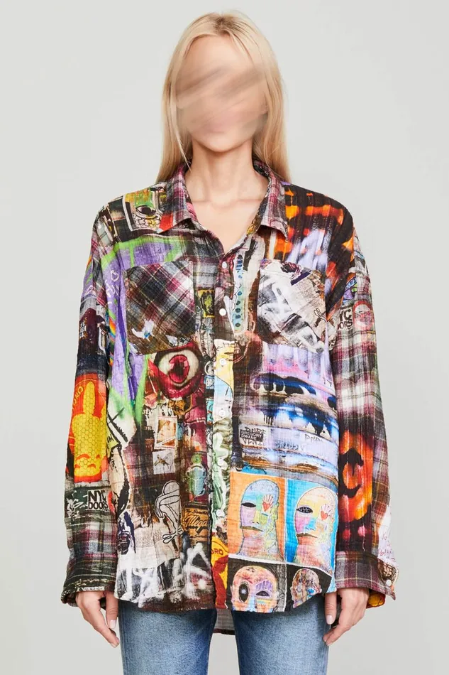 R13 Sale Women DROP NECK WORKSHIRT 8211 GRAFFITI PLAID