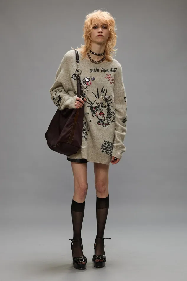 R13 Sale Women EMBROIDERED BOYFRIEND SWEATER 8211 OATMEAL