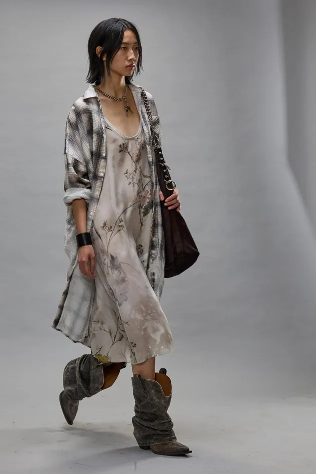 R13 Sale Women JUMBO SHIRTDRESS 8211 PRINTED GREY PLAID