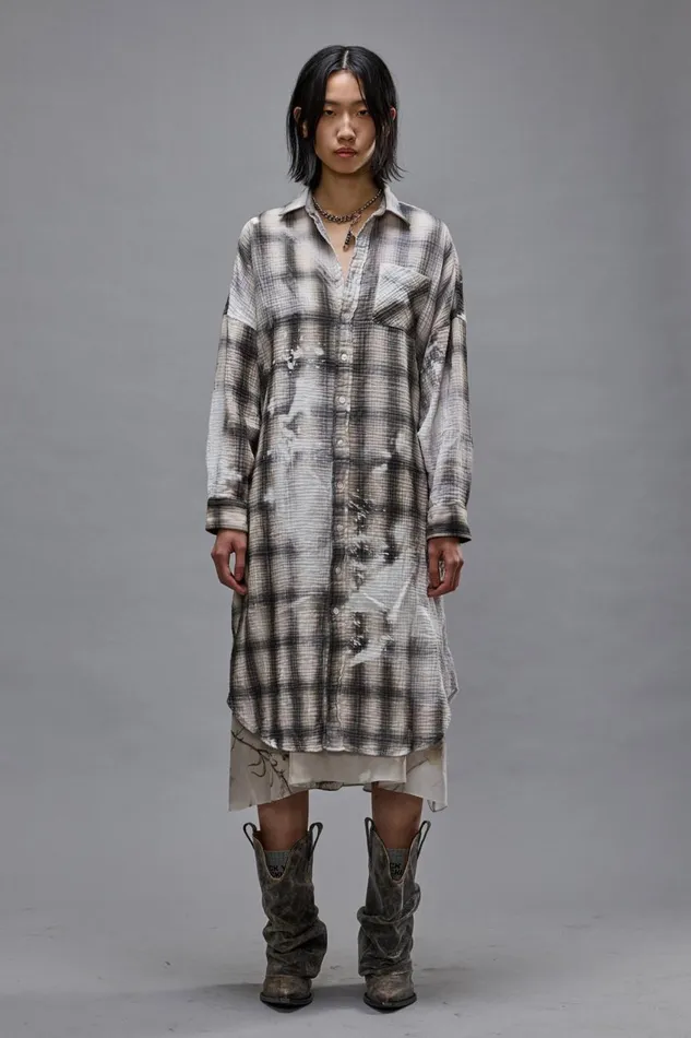 R13 Sale Women JUMBO SHIRTDRESS 8211 PRINTED GREY PLAID