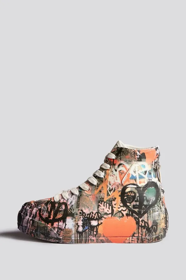 R13 Sale Women KURT HIGH TOP SNEAKER 8211 HEART GRAFFITI