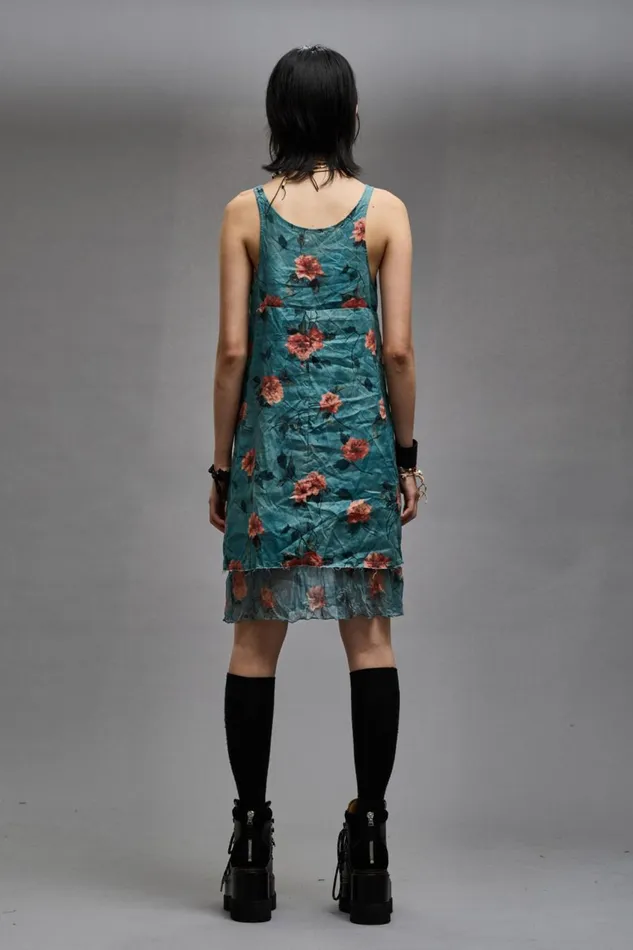 R13 Sale Women LAYERED FLOUNCE TANK SLIP 8211 BLUE FLORAL