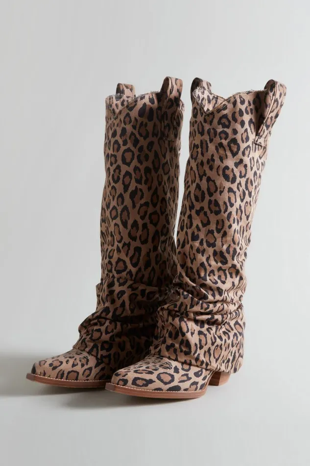 R13 Sale Women MID COWBOY BOOT 8211 RAW LEOPARD