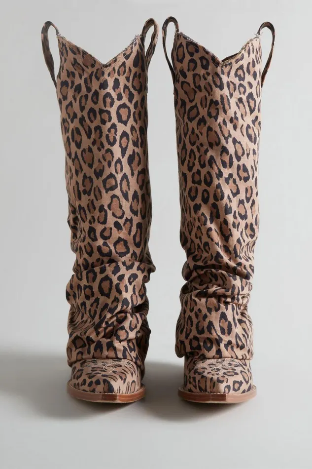 R13 Sale Women MID COWBOY BOOT 8211 RAW LEOPARD