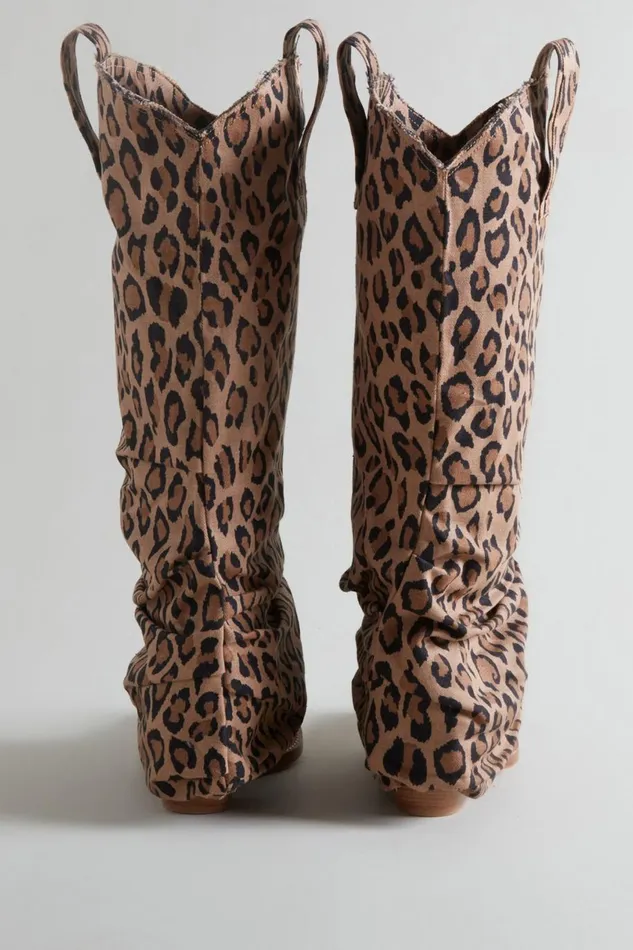 R13 Sale Women MID COWBOY BOOT 8211 RAW LEOPARD