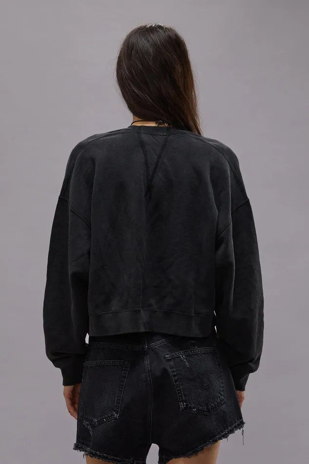 R13 Sale Women NEW YORK CROPPED CREWNECK WITH FRONT SLIT 8211 ACID BLACK