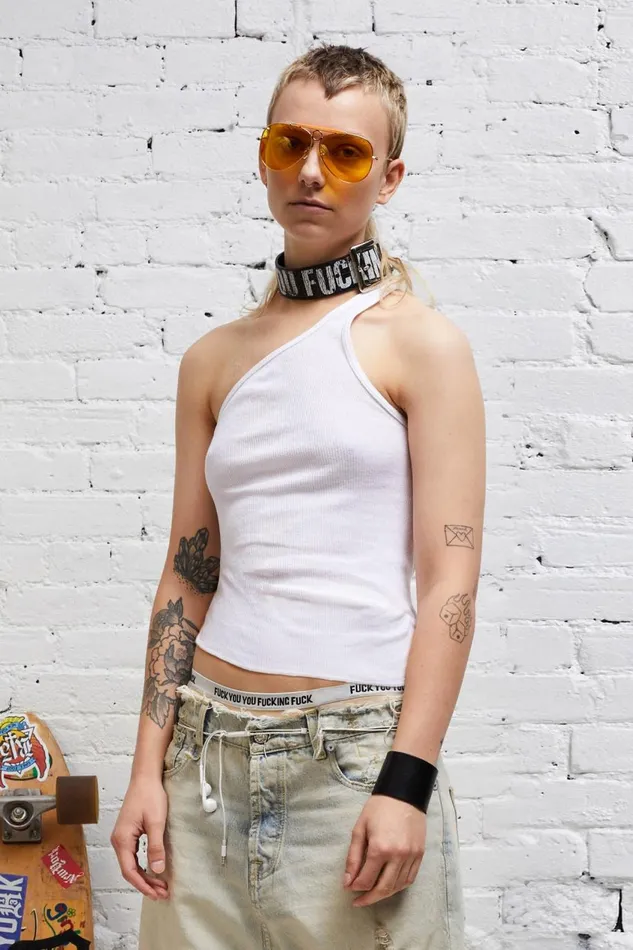 R13 Sale Women ONESHOULDER TANK 8211 WHITE