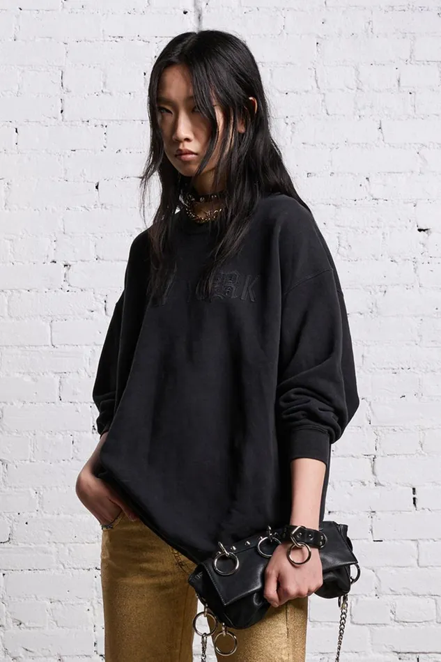 R13 Sale Women OVERSIZED NEW YORK CREWNECK 8211 BLACKOUT