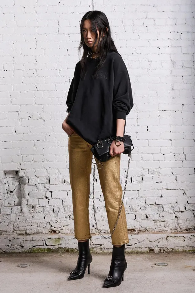 R13 Sale Women OVERSIZED NEW YORK CREWNECK 8211 BLACKOUT
