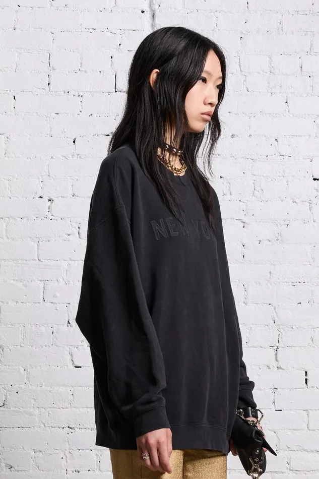 R13 Sale Women OVERSIZED NEW YORK CREWNECK 8211 BLACKOUT