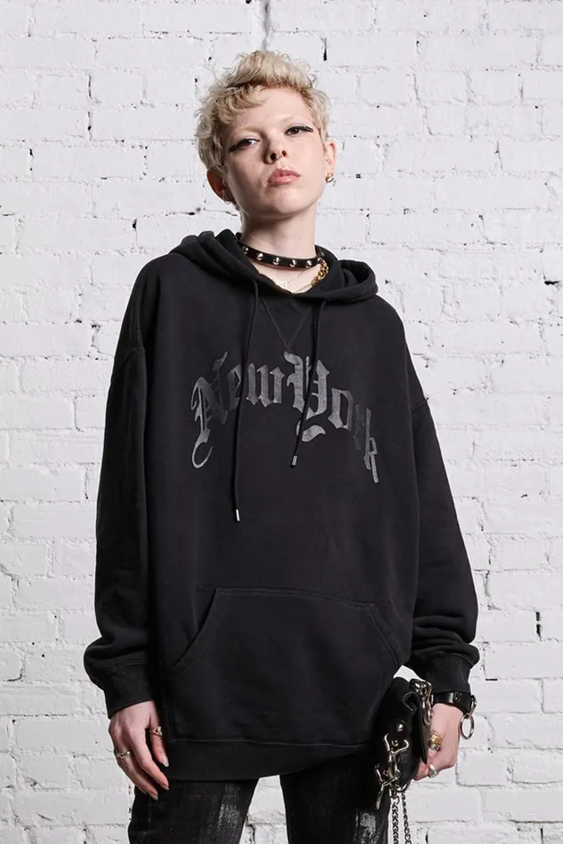 R13 Sale Women OVERSIZED NEW YORK HOODIE 8211 BLACKOUT