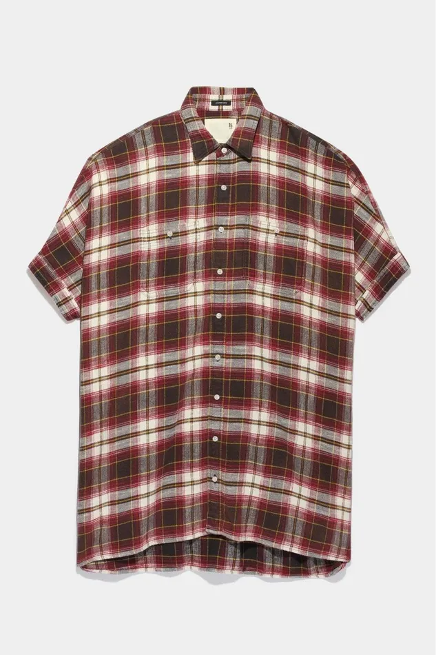R13 Sale Women PLAID OVERSIZED BOXY SHIRTDRESS 8211 ECRUMAROON PLAID
