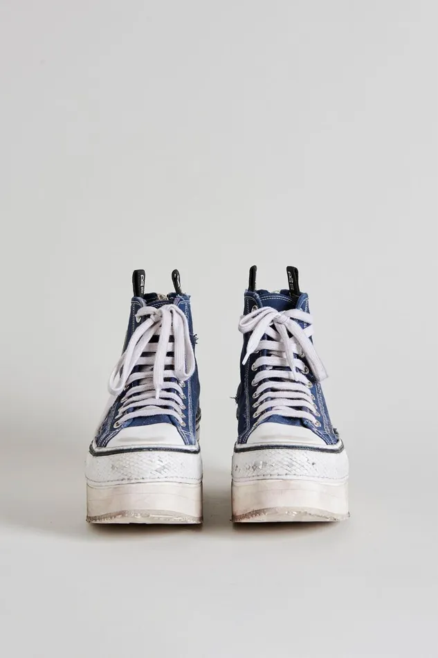 R13 Sale Women Platform High Top Sneakers 8211 Navy Denim