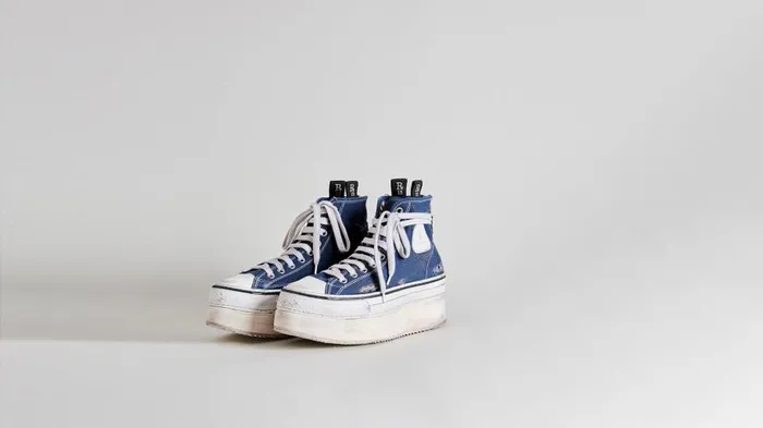 R13 Sale Women Platform High Top Sneakers 8211 Navy Denim