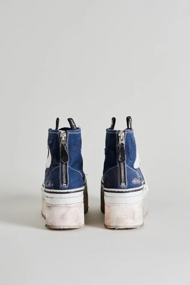 R13 Sale Women Platform High Top Sneakers 8211 Navy Denim