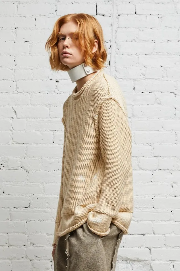 R13 Sale Women ROLLED EDGE BOXY SWEATER 8211 NATURAL