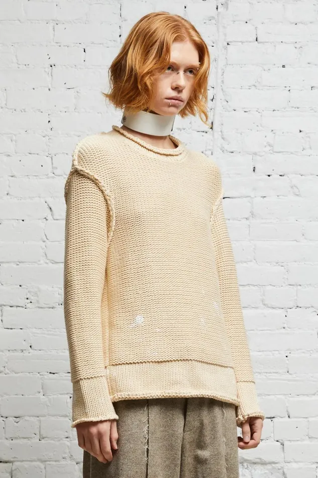 R13 Sale Women ROLLED EDGE BOXY SWEATER 8211 NATURAL