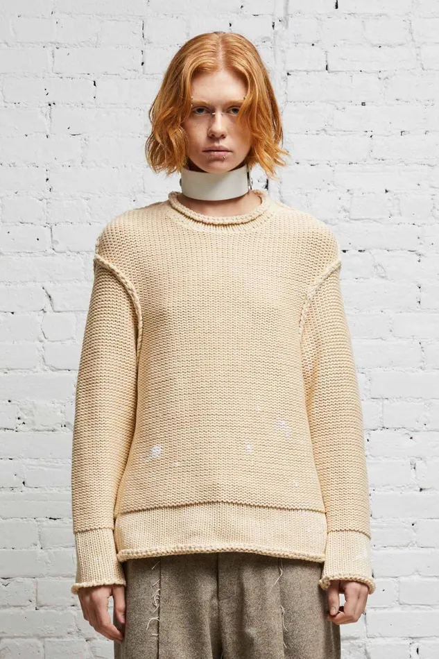 R13 Sale Women ROLLED EDGE BOXY SWEATER 8211 NATURAL