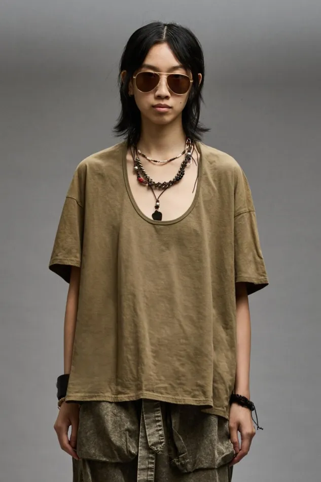 R13 Sale Women SCOOP NECK RELAXED T 8211 LIGHT OLIVE