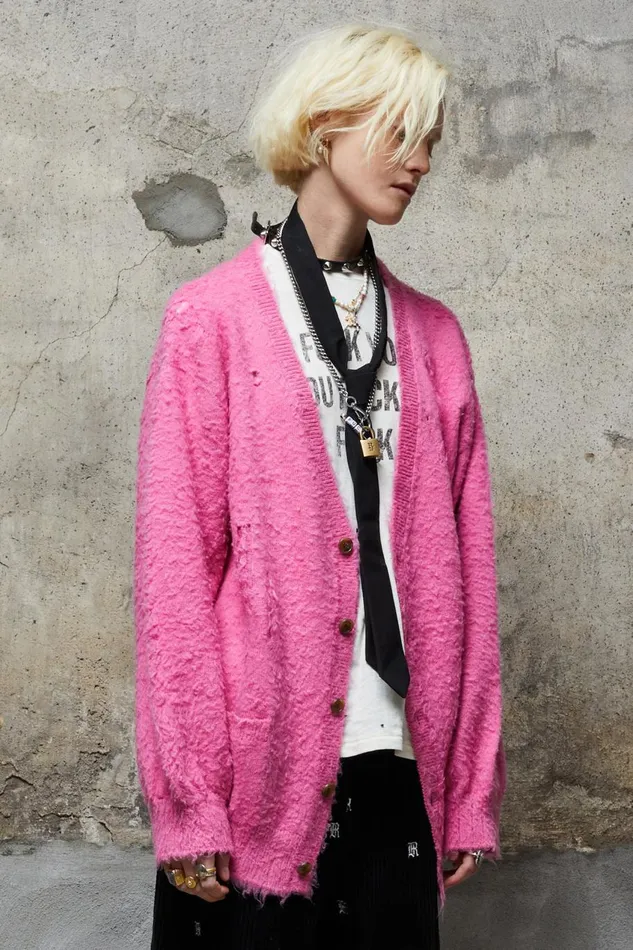 R13 Sale Women SHAGGY OVERSIZED DISTRESSED EDGE CARDIGAN 8211 PINK