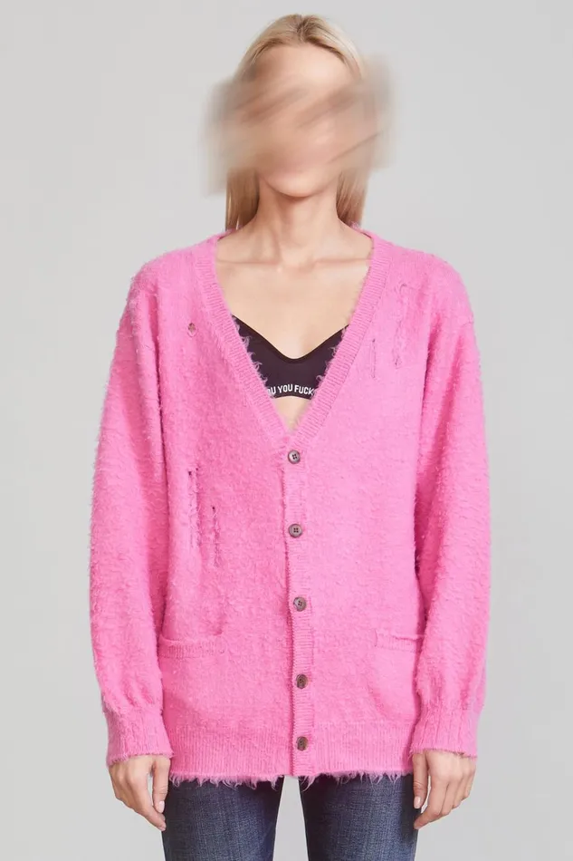 R13 Sale Women SHAGGY OVERSIZED DISTRESSED EDGE CARDIGAN 8211 PINK
