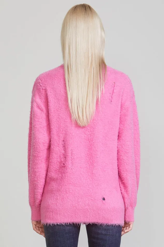 R13 Sale Women SHAGGY OVERSIZED DISTRESSED EDGE CARDIGAN 8211 PINK