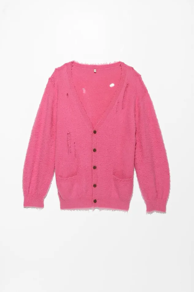R13 Sale Women SHAGGY OVERSIZED DISTRESSED EDGE CARDIGAN 8211 PINK