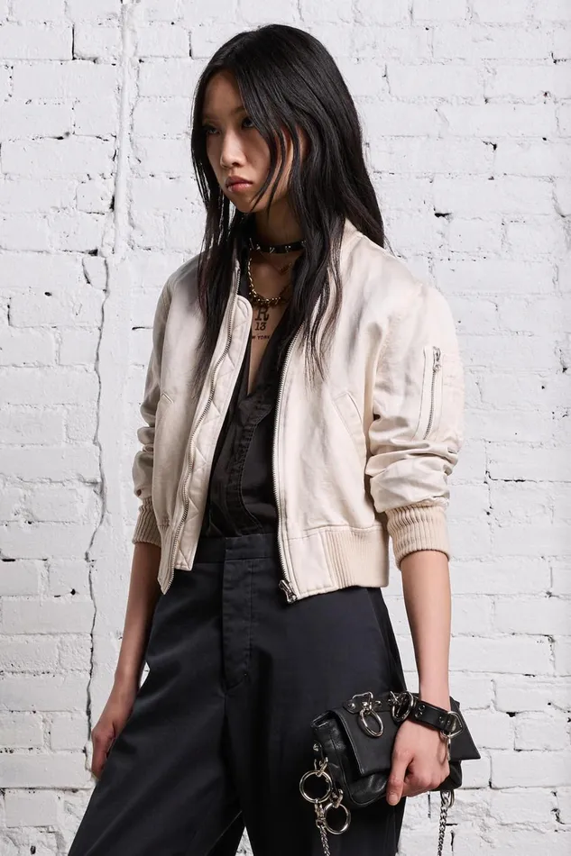 R13 Sale Women SHRUNKEN FLIGHT BOMBER 8211 OYSTER