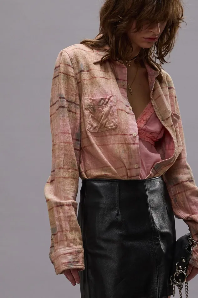 R13 Sale Women SHRUNKEN WORKSHIRT 8211 PINK OVERDYED PLAID