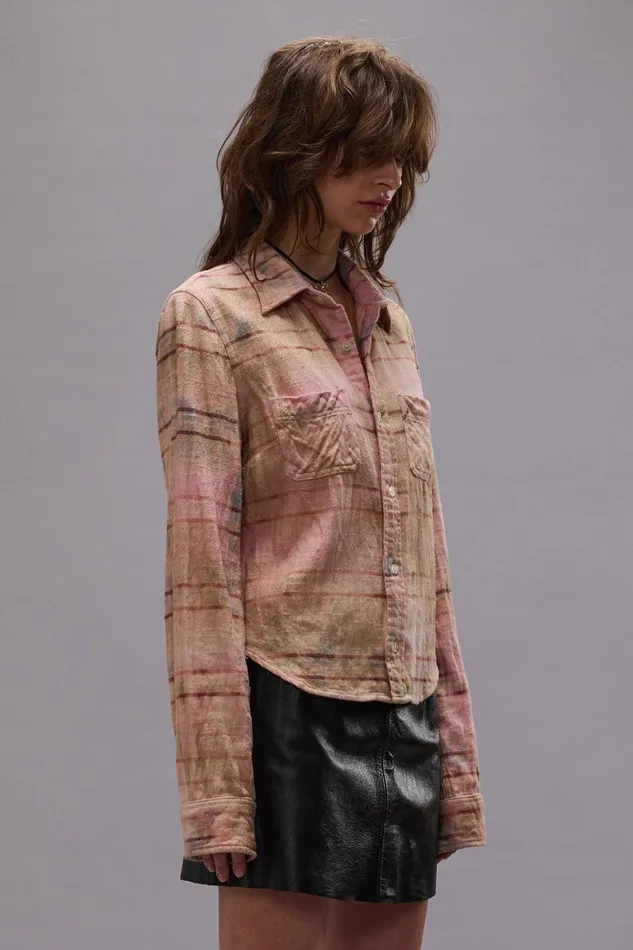 R13 Sale Women SHRUNKEN WORKSHIRT 8211 PINK OVERDYED PLAID