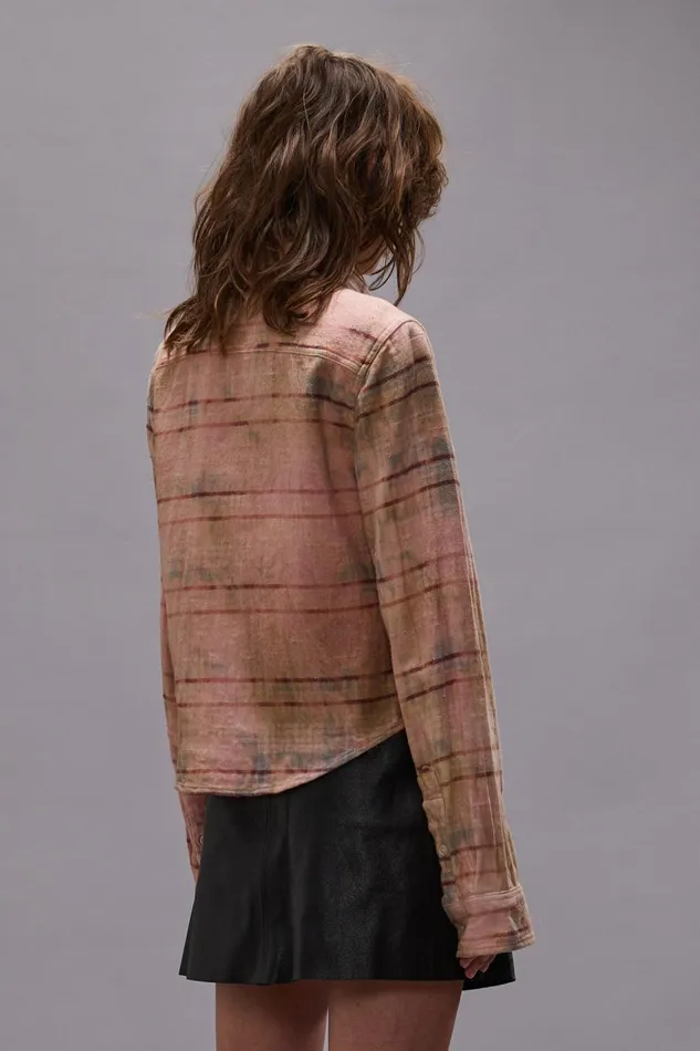 R13 Sale Women SHRUNKEN WORKSHIRT 8211 PINK OVERDYED PLAID