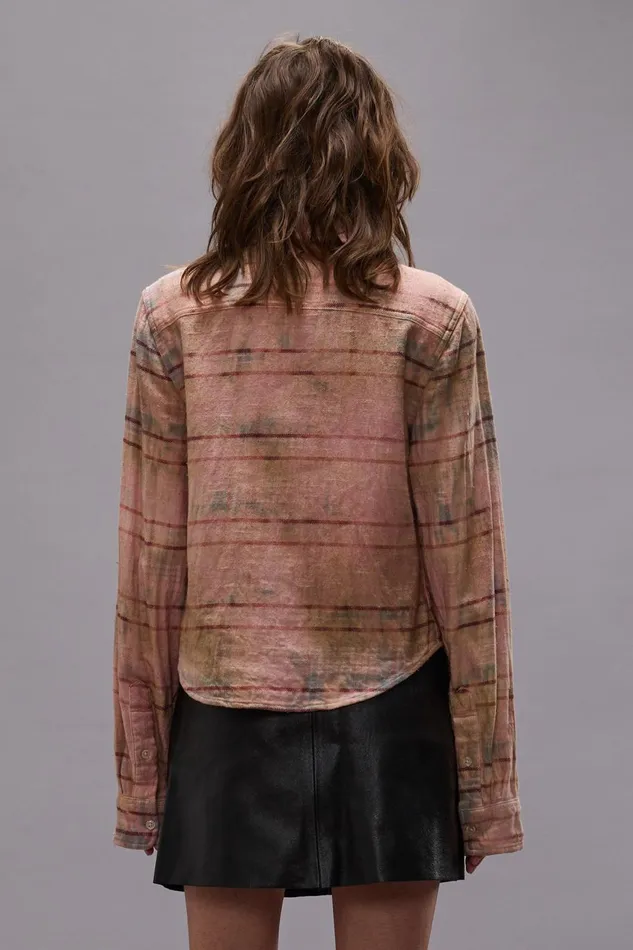R13 Sale Women SHRUNKEN WORKSHIRT 8211 PINK OVERDYED PLAID