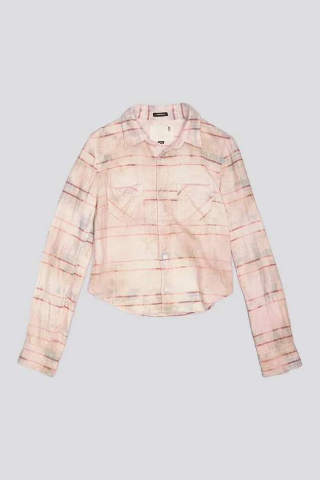 R13 Sale Women SHRUNKEN WORKSHIRT 8211 PINK OVERDYED PLAID