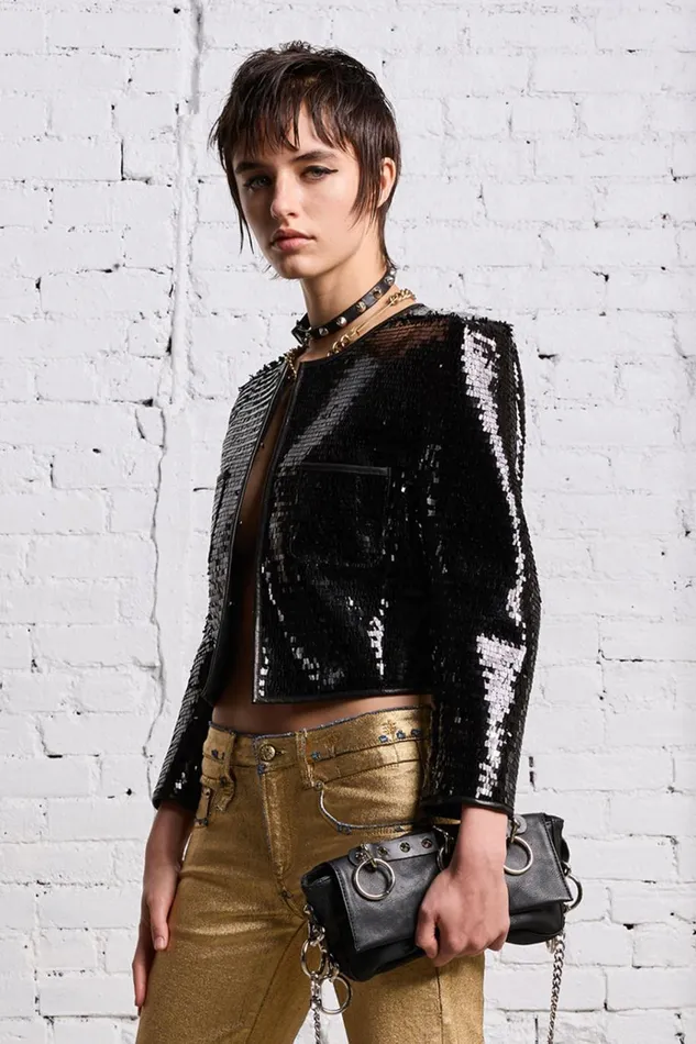 R13 Sale Women SQUARE SHOULDER SEQUIN JACKET 8211 BLACK