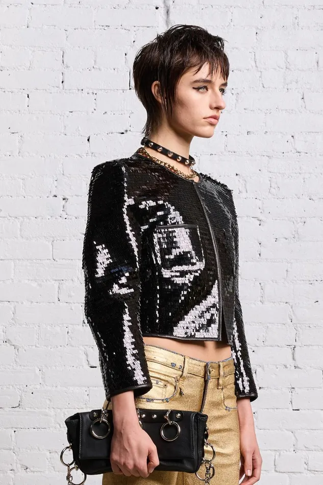R13 Sale Women SQUARE SHOULDER SEQUIN JACKET 8211 BLACK