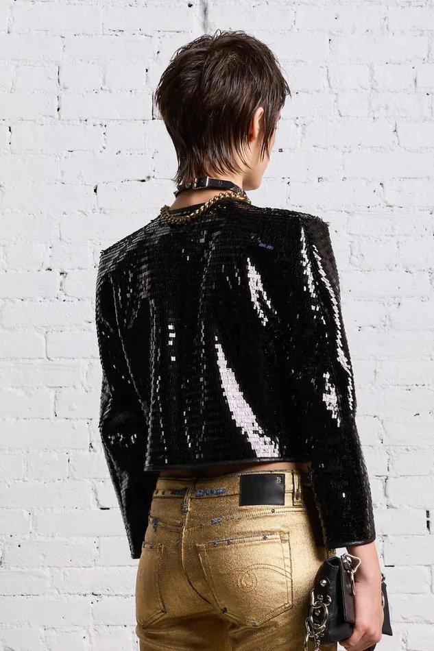 R13 Sale Women SQUARE SHOULDER SEQUIN JACKET 8211 BLACK