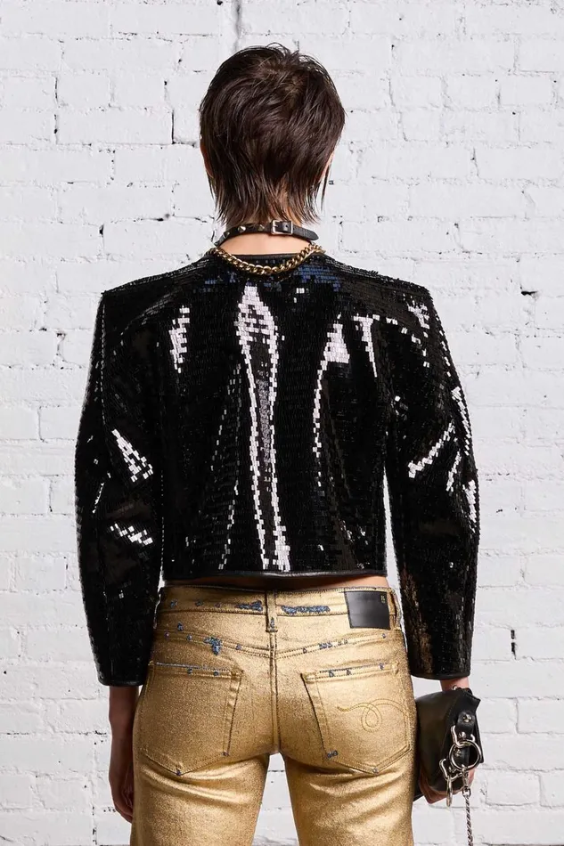R13 Sale Women SQUARE SHOULDER SEQUIN JACKET 8211 BLACK
