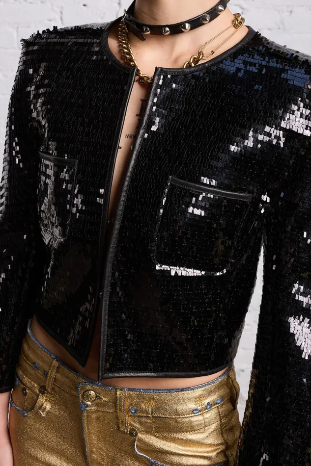 R13 Sale Women SQUARE SHOULDER SEQUIN JACKET 8211 BLACK
