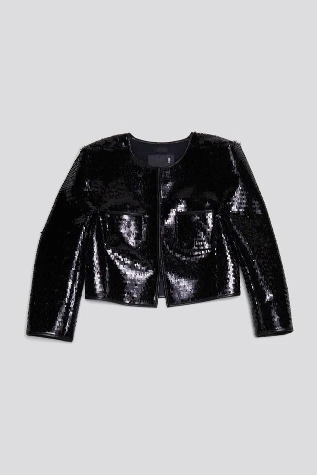 R13 Sale Women SQUARE SHOULDER SEQUIN JACKET 8211 BLACK