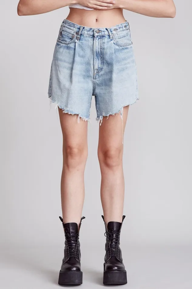 R13 ShortsSkirts Women Damon Pleated Short 8211 Lennon Blue Denim R13 ShortsSkirts Women Damon Pleated Short 8211 Lennon Blue Denim