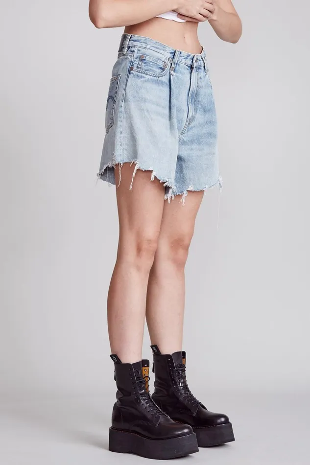 R13 ShortsSkirts Women Damon Pleated Short 8211 Lennon Blue Denim R13 ShortsSkirts Women Damon Pleated Short 8211 Lennon Blue Denim